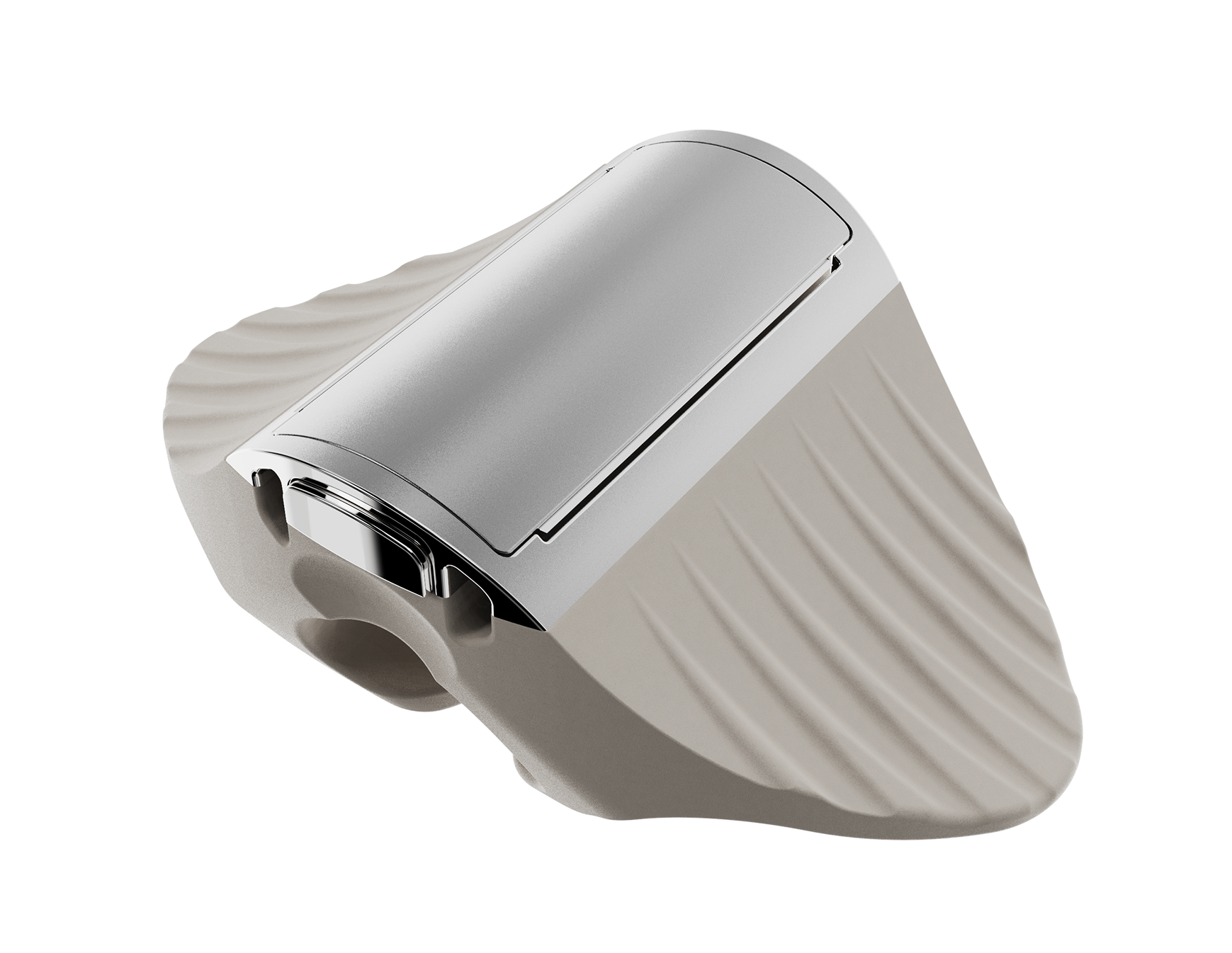 Modern shower head with a metallic finish on a white background